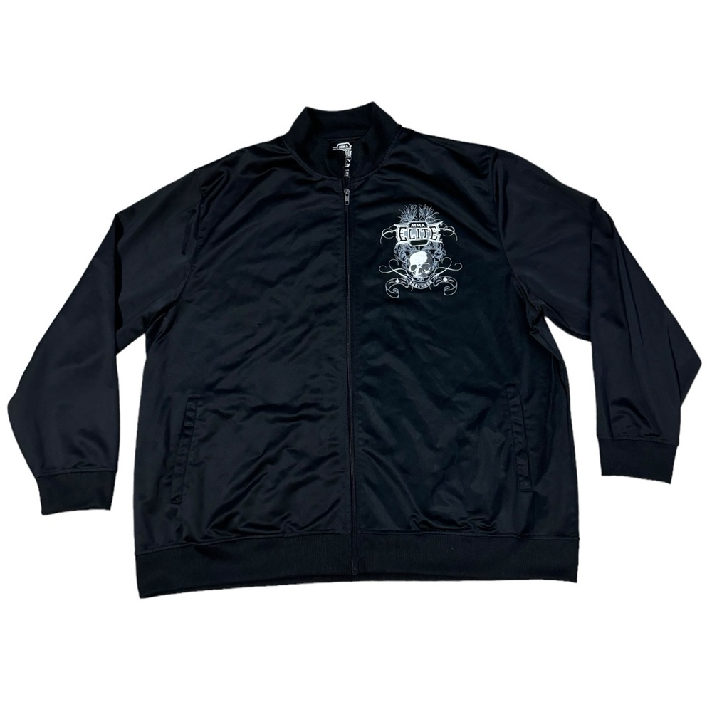 MMA Elite Skull Grim Reaper Zip Up Jacket Mens 2XL Black Y2K Style Script Print
